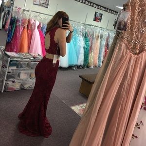 Ruby red prom dress.